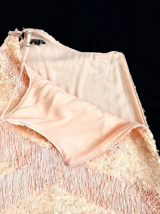 GIANNI BINI Womens Sequined Fringes Shirt Medium Pinkish Unique Lined Evening - Picture 5 of 10